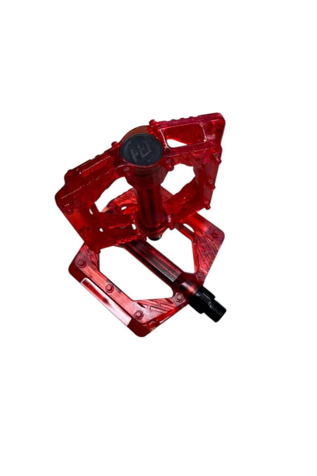 Renkli Platform Pedal Şeffaf Transparan Bilyalı Reflektörlü Bisiklet Pedalı 10x10 Cm Kırmızı