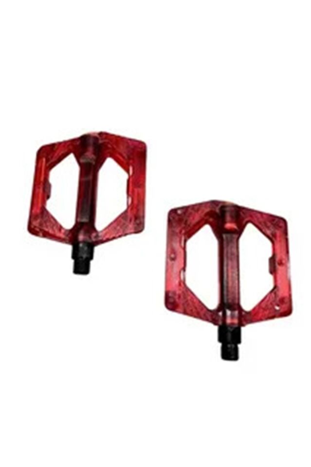 Renkli Platform Pedal Şeffaf Transparan Bilyalı Reflektörlü Bisiklet Pedalı 10x10 Cm Kırmızı