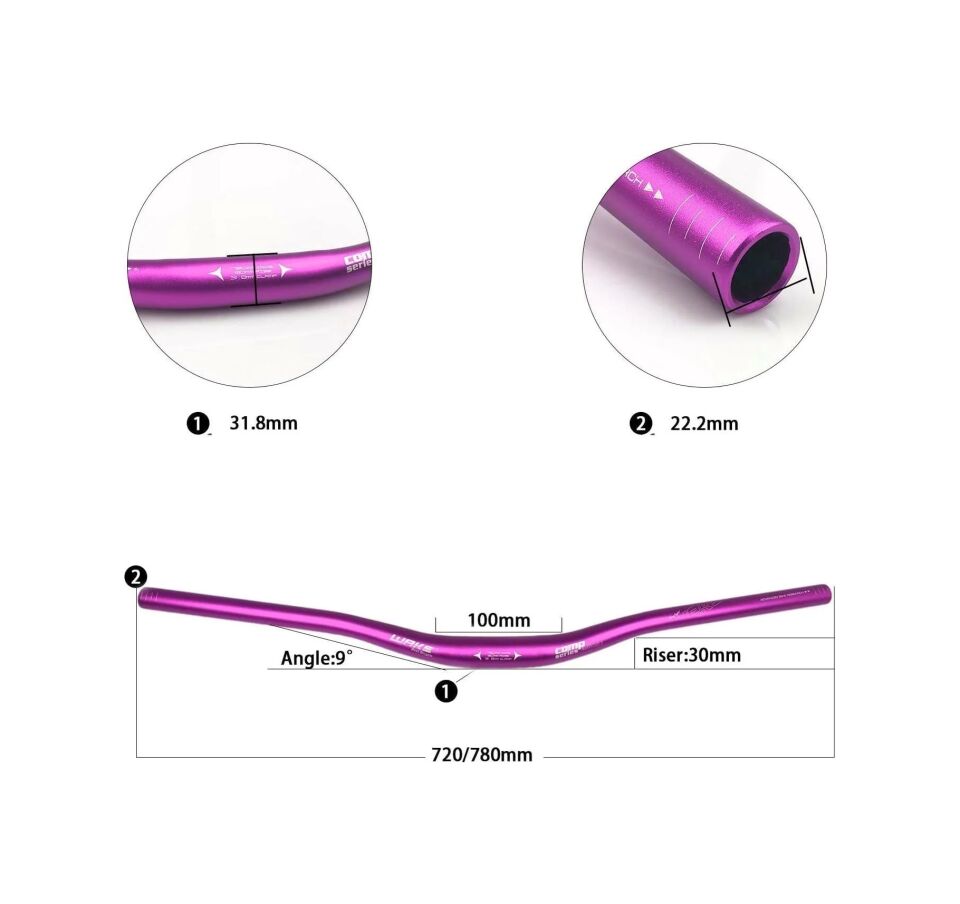 Wake Alüminyum Mor 31.8 780mm Riser Mtb Gidonu + Gidon Boğazı Seti Mor